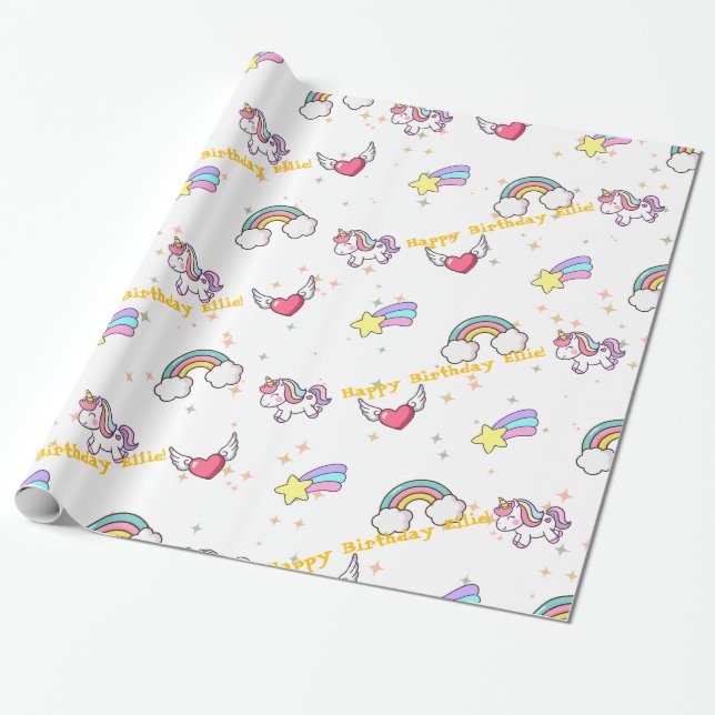 Weißer Niedlicher Regenbogen Einhorn Star Magical Geschenkpapier (Ungerollt)