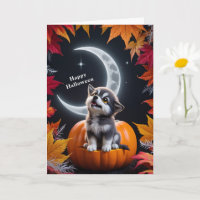 Weißer Niedlicher Wolf mit Crescent Moon Nachts