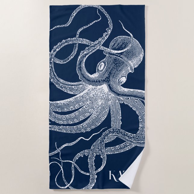 Weißer Oktopus auf blauem Hintergrund Strandtuch (Vorderseite)