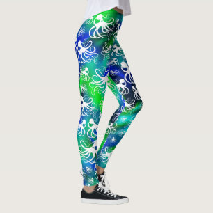 Weißer Oktopus auf blaugrünen Leggings