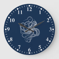 Weißer Oktopus auf dunkelblaue Großuhr