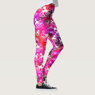 Weißer Oktopus auf Hot Pink und Lila - Leggings