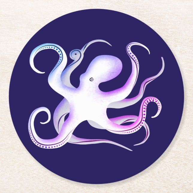 Weißer Oktopus Runder Pappuntersetzer (Vorderseite)