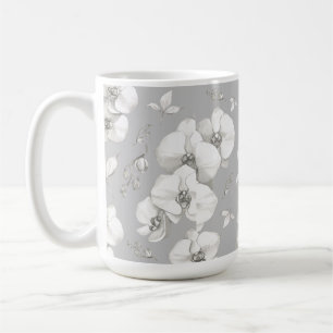 Weißer Orchid auf Grau   Kaffeetasse