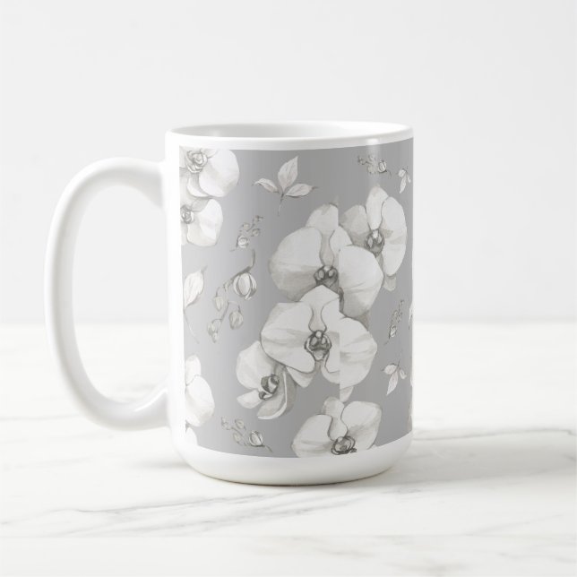 Weißer Orchid auf Grau | Kaffeetasse (Links)