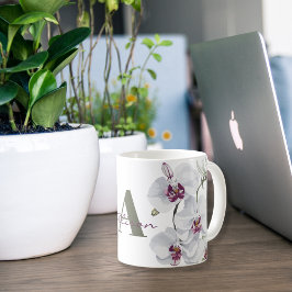 Weißer Orchid Blume Monogramm Kaffeetasse