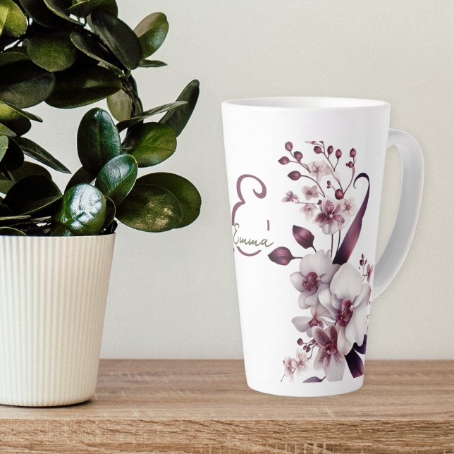 Weißer Orchid Blume Monogramm Milchtasse (Von Creator hochgeladen)