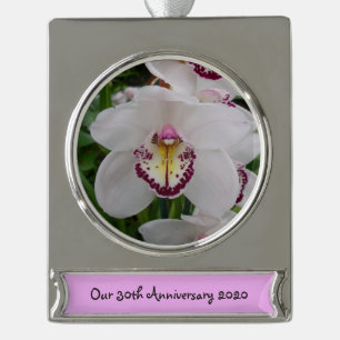 Weißer Orchid II Elegant Banner-Ornament Silber