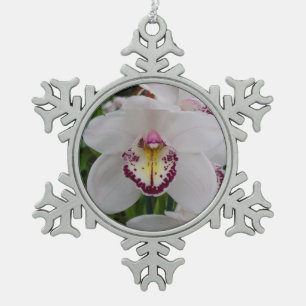 Weißer Orchid II Elegant Schneeflocken Zinn-Ornament