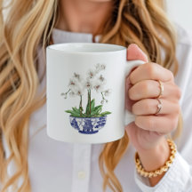 Weißer Orchid in Chinoiserie Bowl Keramik