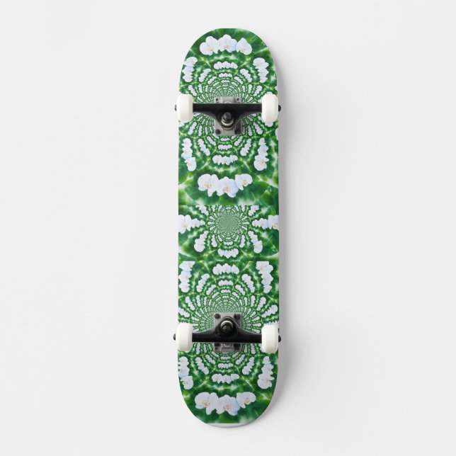 Weißer Orchid Mandala Skateboard (Vorderseite)