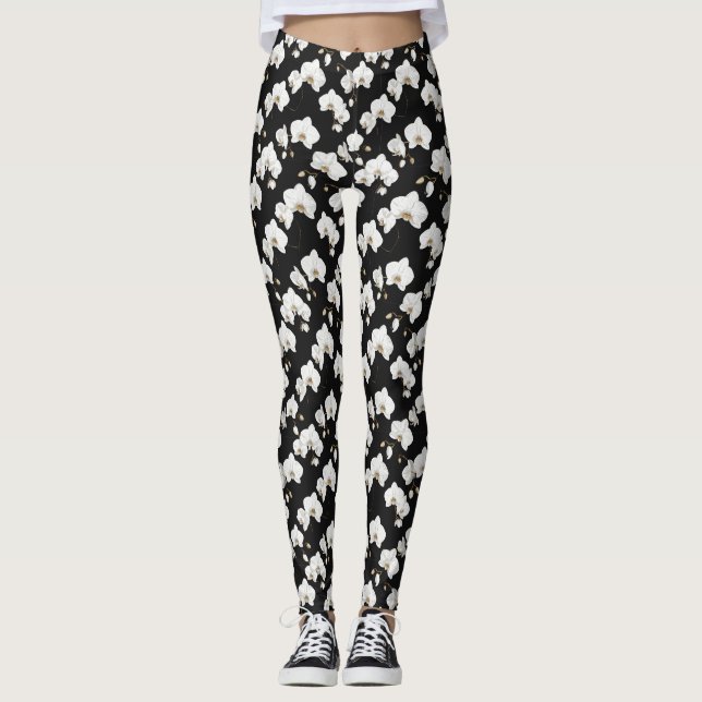 Weißer Orchideen Leggings (Vorderseite)