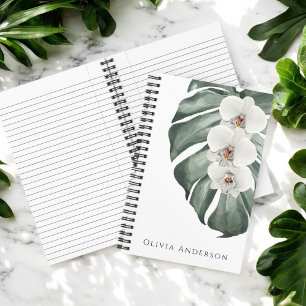Weißer Orchideen Tropische Wasserfarbe Notizbuch