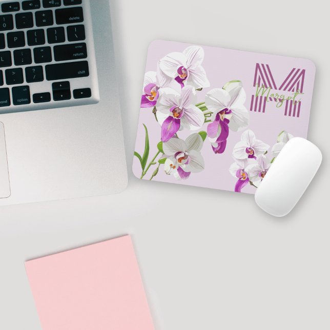 Weißer Orchids Monogram Mousepad (Von Creator hochgeladen)