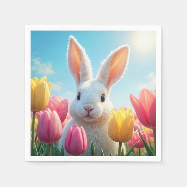 Weißer Osterhase in Tulip Serviette (Vorderseite)