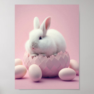 Weißer Osterhase und Eier Rosa Hintergrund Poster