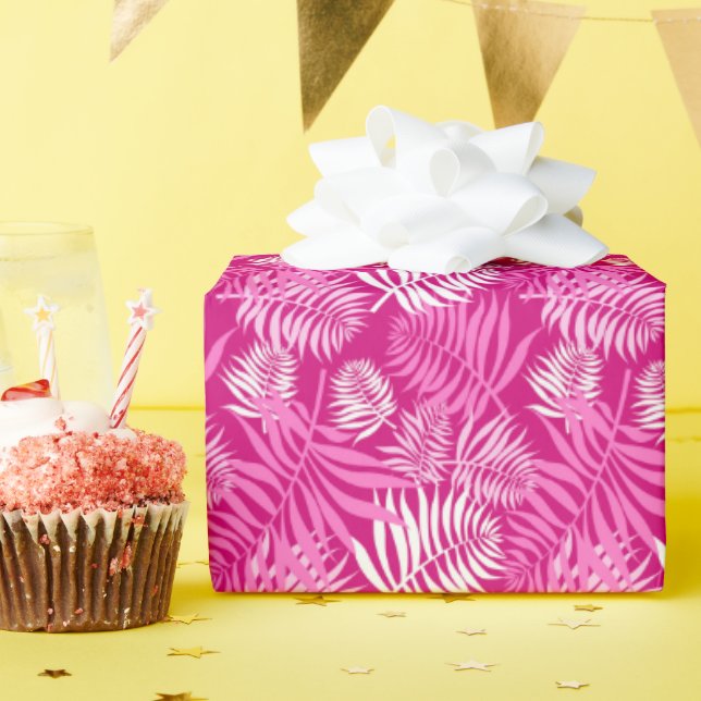 Weißer Palm Frontend auf rosa Wrapping Paper Geschenkpapier (Geburtstagsparty)