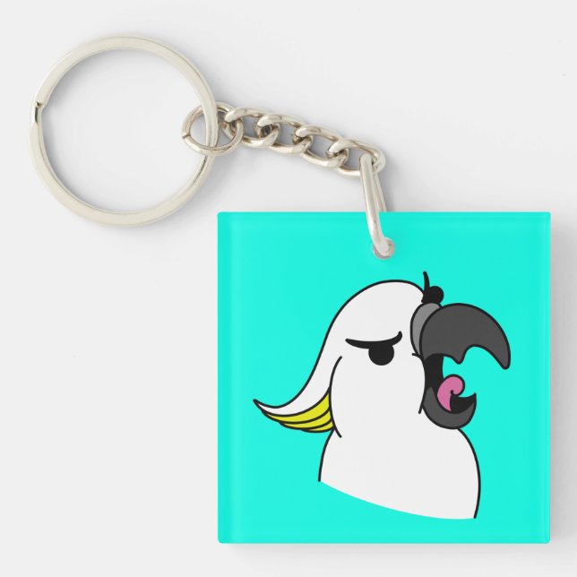 Weißer Papagei mit lustigem Text Schlüsselanhänger (Vorderseite)