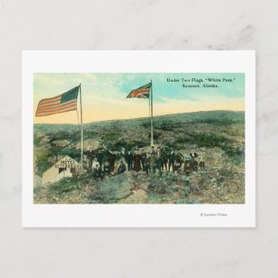 Weißer Pass mit russischer und amerikanischer Flag Postkarte