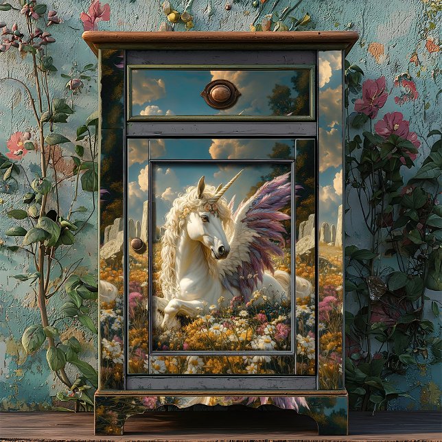 Weißer Pegasus mit Lila Flügelfantasie Mythisch Seidenpapier (Von Creator hochgeladen)