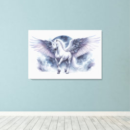 Weißer Pegasus mondbeschienene Flügel himmlischer  Leinwanddruck