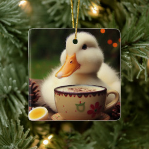 Weißer Pekinger Weihnachtsente Keramikornament