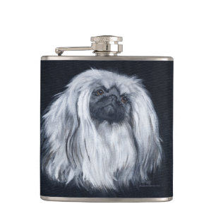 Weißer Pekingese-Hund Flachmann