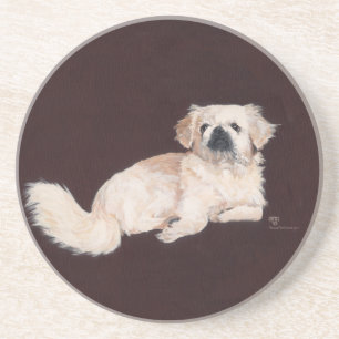 Weißer Pekingese-Hund Sandstein Untersetzer