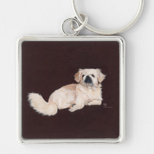 Weißer Pekingese-Hund Schlüsselanhänger