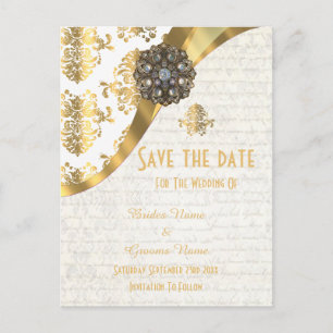 Weißer Pergamentdamast Save the Date Ankündigungspostkarte