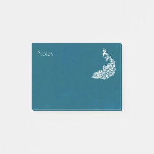 Weißer Pfau auf Teal-Kühner Art Deco-Design Post-it Klebezettel