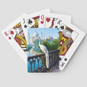 Weißer Pfau mit Blick auf den Taj Mahal Spielkarten
