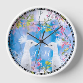 Weißer Pfau und blühende Sakura /anpassbar Uhr