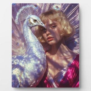 Weißer Pfau und Schönheit in rosa Eleganz Fotoplatte