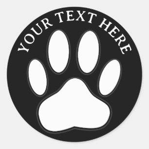 Weißer Pfotenabdruck bearbeitbarer Text Runder Aufkleber