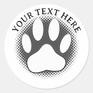 Weißer Pfotenabdruck bearbeitbarer Text  Runder Aufkleber