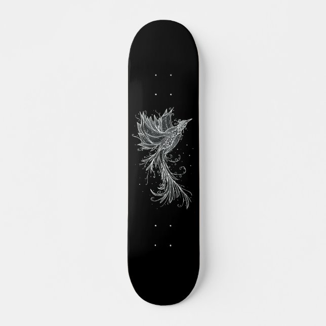 Weißer Phoenix auf schwarz Skateboard (Vorne)