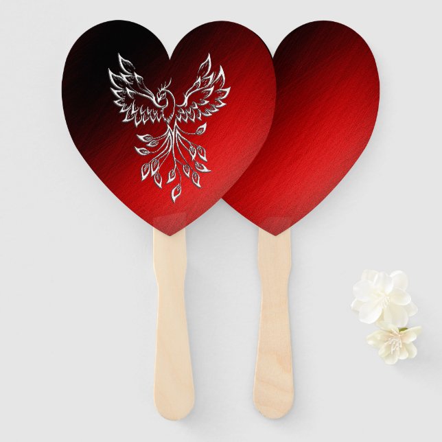 Weißer Phoenix steigt rot an schwarzen Aschen Fächer (Vorne und Hinten)