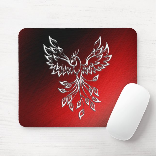 Weißer Phoenix steigt rot an schwarzen Aschen Mousepad (Mit Mouse)