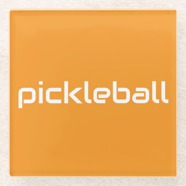 Weißer PICKLEBALL-Text auf heller Mandarine Glasuntersetzer (Vorderseite)