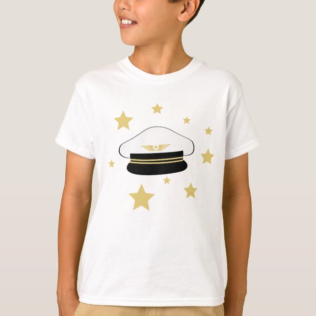 Weißer Pilotenhut, Goldstars, Flugaviator T-Shir T-Shirt (Vorderseite)