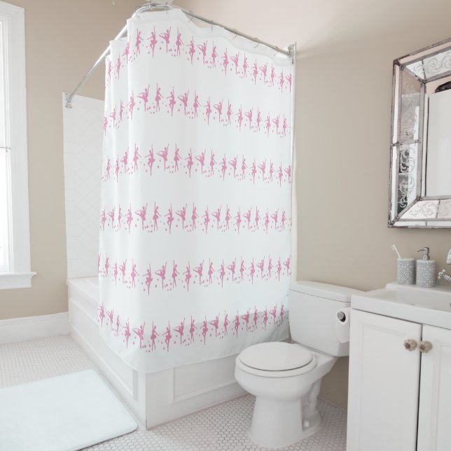WEISSER PINK BALLERINA PATTERN SHOWER CURTAN DUSCHVORHANG (Beispiel)