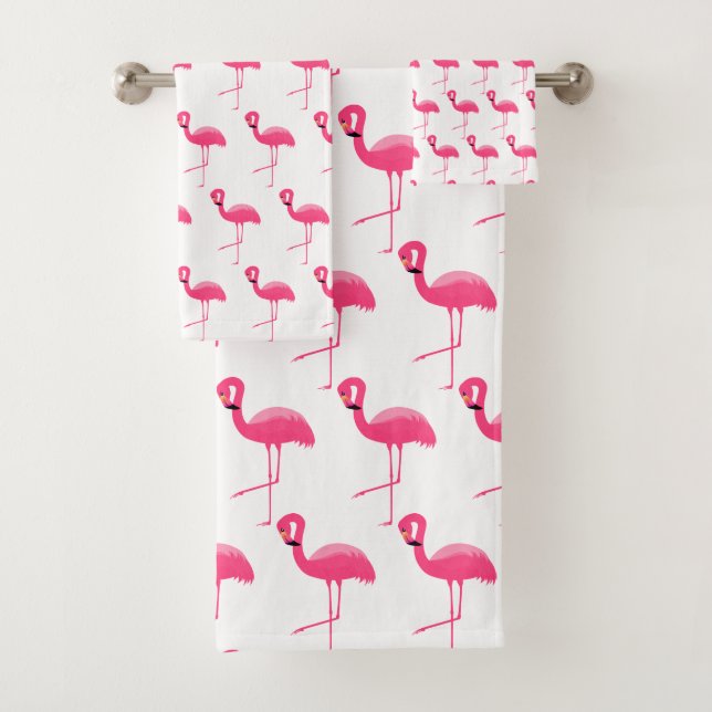 WEISSER PINK FLAMINGO HELLES BADEZIMMER TOWEL SET (Insitu)