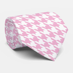 Weißer Pink Pied de Poule Houndstooth Krawatte