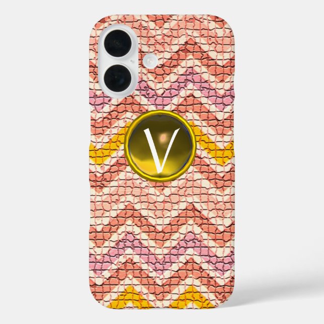 WEISSER PINK YELLOW MOSAIC CHEVRONS GEM MONOGRAM Case-Mate iPhone HÜLLE (Rückseite)
