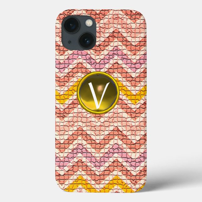 WEISSER PINK YELLOW MOSAIC CHEVRONS GEM MONOGRAM Case-Mate iPhone HÜLLE (Rückseite)