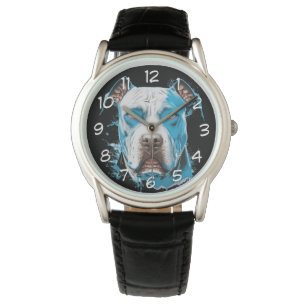 Weißer Pitbull mit blauen Augen Armbanduhr