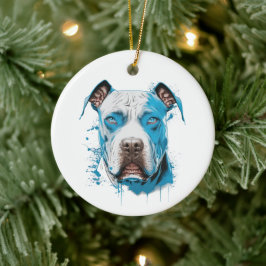 Weißer Pitbull mit blauen Augen Keramik Ornament