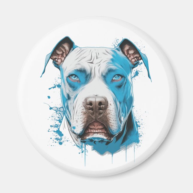 Weißer Pitbull mit blauen Augen Magnet (Vorne)