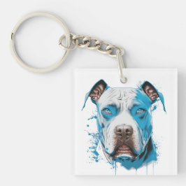 Weißer Pitbull mit blauen Augen | Pitbull-Vater Schlüsselanhänger